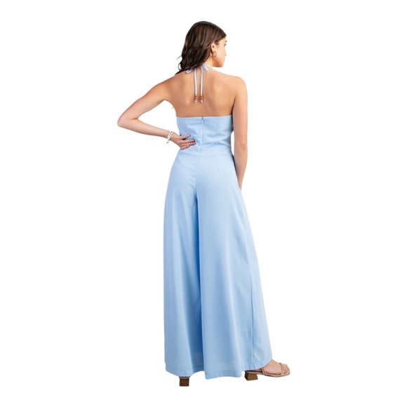 TWILIGHT STROLL BLUE HALTER NECK WIDE LEG JUMPSUIT - Picture 5 of 7